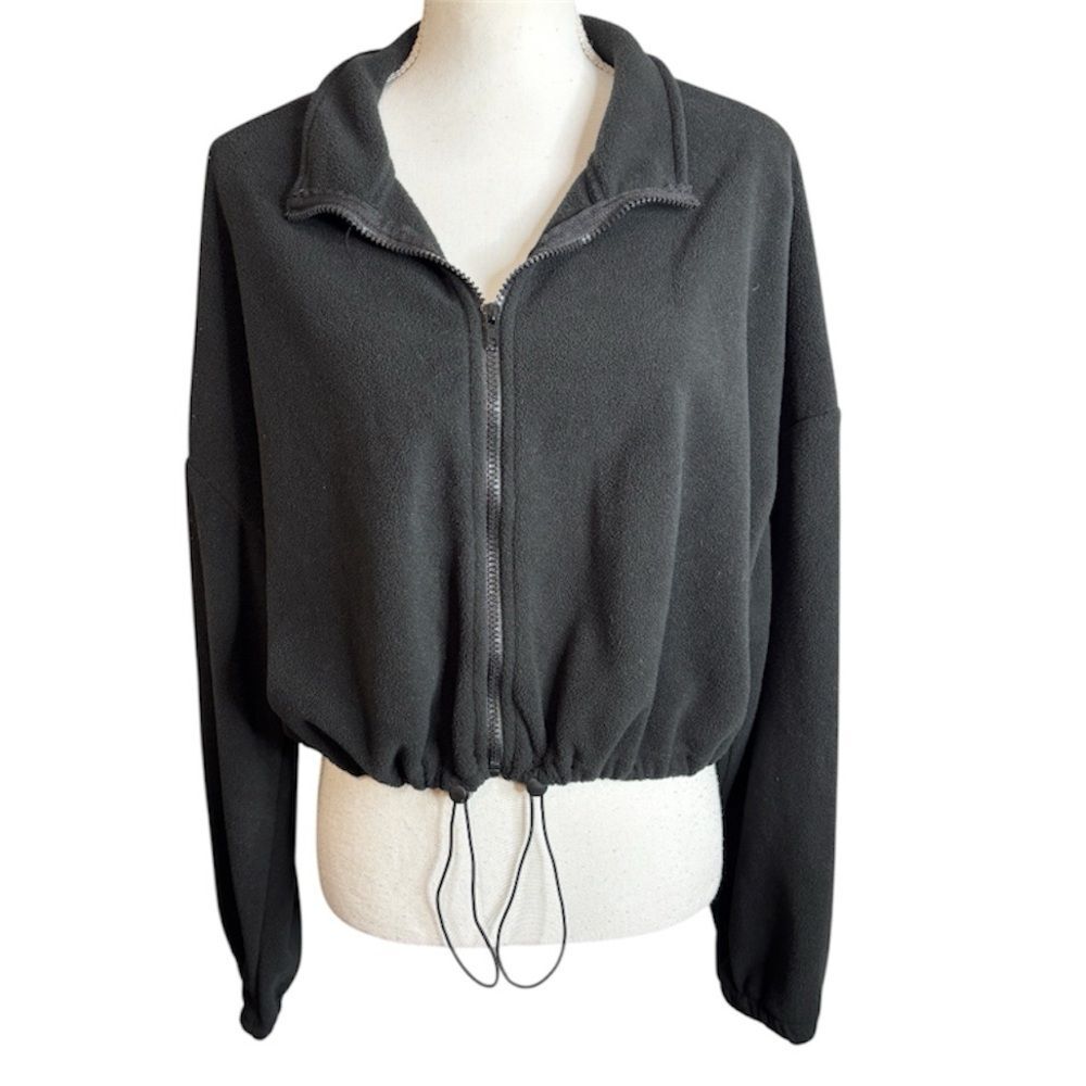 Black Cropped Fleece Jacket